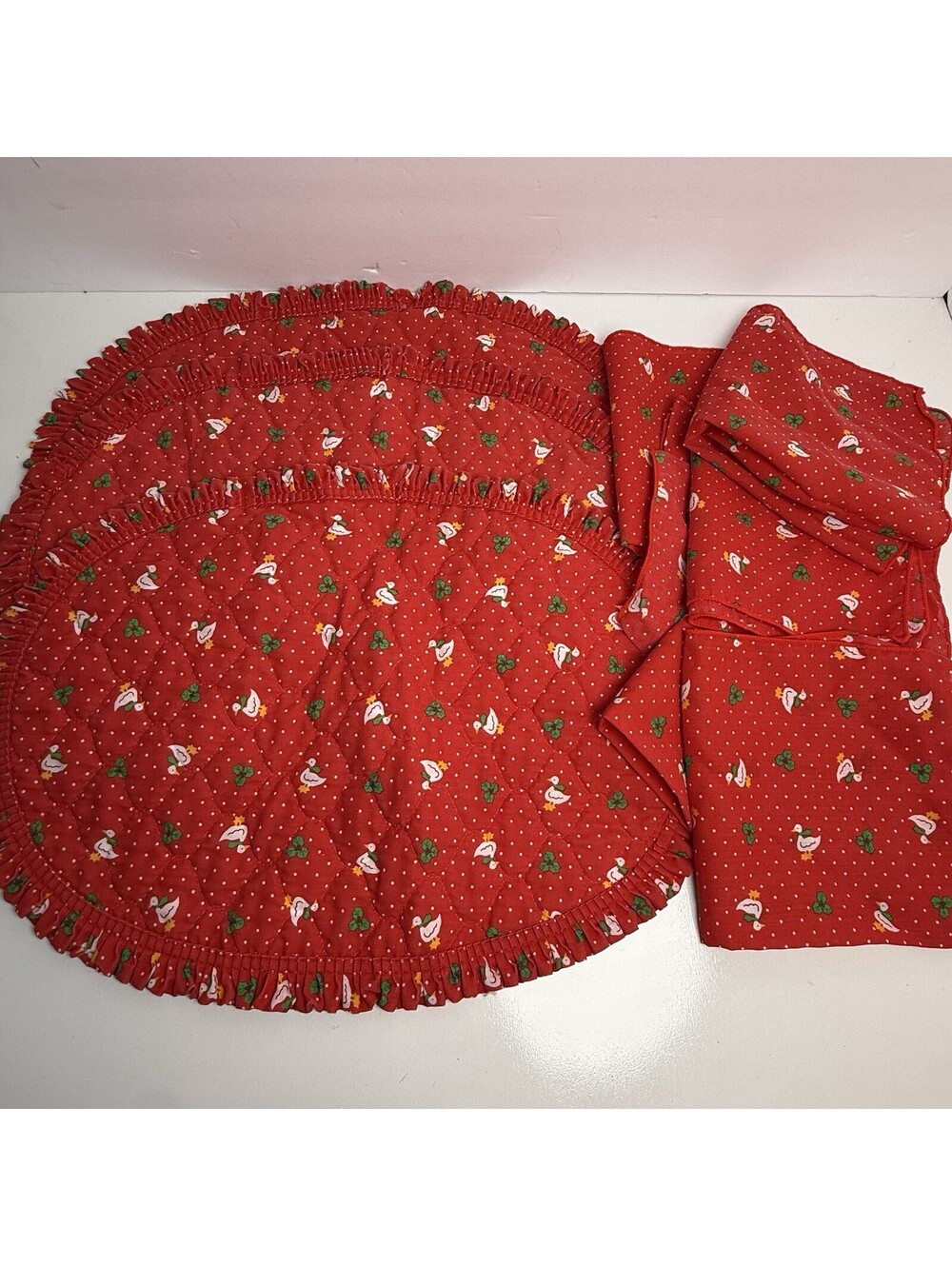 Vintage Cottage Core Red Goose Duck Theme Quilted Placemats Set Napkins Animal